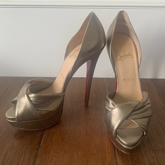 Christian Louboutin Gold Volpi Peep D'Orsay Heels - Picture 1 of 6